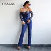 Yissang Elegant Off The Sholder Off the Shoulder Laceの女性ジャンプスーツブラック長袖
