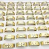 Anéis inteiros de aço inoxidável com 100 peças, para homens, corte a laser, padrões mistos, joias da moda, anel feminino, tamanho 17-21mm, placa dourada 2858