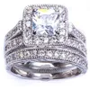 Size5 6 7 8 9 10 Retro Vintage Princess Cut Jewelry 10KT white gold filled GF whitr topaz Women Wedding Bridal Ring set g232r