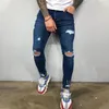 Jeans voor heren Verontruste sneeuwwassing Verfpuntontwerp Potloodbroek Herenmode Slanke Jean Kniegaten Hiphop Denim Straatbroek