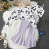 Clothing Sets Pudcoco Kids Girls Fall Outfits Butterfly Print Long Sleeve Crop Tops Sleeveless Cami Flare Pants 3Pcs Clothes Set 3-7T