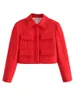 Kadınların izini Traf Moda Kadın Kırmızı Ceket Pantolon Setleri Sonbahar Kadın Gündelik Cepleri Ceketler Bayanlar Şık Tek Göğüslü Dış Giyim 231016