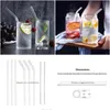 Pailles à boire en verre transparent St 2008mm réutilisable brosse droite courbée écologique pour smoothies cocktails livraison directe maison garde Dhvpi