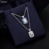 قلادة قلادة عالية الجودة S925 Sterling Silver Bule Crystal Square Perfume Bottle Charm سلسلة قصيرة للنساء المجوهرات 320s