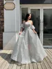 Partykleider Silber Langes Luxus-Host-Kleid für Mädchen Kleider mit Diamanten handgefertigte Frauen Hochzeit Abschlussfeier formell