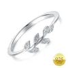 S925 Sterling Silver Wedding Ring Simple Cubic Zirconia Olive Leaf Shape for Women Cuff Finger Thumb Band Rings268J