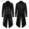 Herr ullblandningar 2023 Nya Halloween Tuxedo Men's Gothic Jacket Steampunk Tailcoat Long Coat Halloween Medieval Come Frock Gold Trim Fit Coatl231017