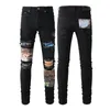 Men jeans designer jeans brev tryckt jean long flodhäst klistermärke broderi smal denim rak streetwear mager byxa orolig rippad cyklist smal passform 29-38