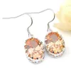 LuckyShine – boucles d'oreilles ovales en Morganite Champagne, plaqué argent Sterling 925, crochet pendant, classique et populaire pour femme, bijoux 286A