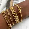 Other Fashion Accessories Tarnish Free 2023 Stainless Steel Gold Plated Detachable Wristbands Bracelets Bangles For Women Men Wrap 231016