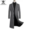 Herr ullblandningar 2023 Autumn and Winter Boutique Woolen Black Grey Classic Solid Color Thick Warm Herr's Extra Long Wool Trench Coat Jacketl231123