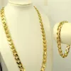Conjunto de pulseira de colar gf de ouro maciço amarelo real 24k masculino pesado conjunto de joias de corrente de meio-fio sólido classics236s