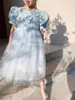Платья для девочек, детское тюлевое платье с блестками для девочек, свадебное блестящее многоярусное платье принцессы с цветочной аппликацией, голубое праздничное платье