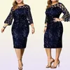 Plus Size Kleider Partykleid Damen Midi Pailletten Mesh Langarm Spitze Elegant Figurbetont XL4XL 5XL Abend Frau Sommer 20213502663