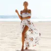 Şifon uzun elbise kadın kapalı omuz maxi elbiseler seksi beyaz plaj yaz elbisesi boho