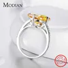 Modian 100% 925 Sterling Silver Yellow CZ Ring for Women Engagement Luxury Anniversary Finger Jewel Bague Anel 210619290V