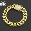 12mm 14mm CZ rostfritt stål Curb Cuban Link Armband Gold Silver Plated HipHop Micro Paled Cz Mens Miami Bangle 7inch 8inch12922