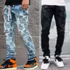 Jeans da uomo stile strappato streetwear moda pantaloni con stampa jacquard matita hip hop 6hfq