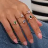 Waterproo ovale forme florale zircon cubique vert noir clair pierre anneaux pour fête réglable en acier inoxydable anneaux pour les femmes