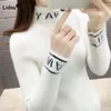 女性用セーター秋の冬のファッションレタースプレッドソリッドカラー服オールマッチスリムなタートルネックニットプルオーバー女性