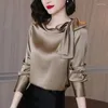 Kvinnors blusar Spring Autumn Chiffon Shirts For Women Elegant Bow O Neck Solid Color Long Sleeve Blouse Casual Tops Q448