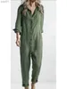 Kvinnors jumpsuits Rompers Cotton Jumpsuit Sexig Vintage Romper Long Pants Kvinnor Slim Bodycon Jumpsuits Långärmad armégrön Solid Casual Cargo Pantl231017