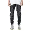 Jeans voor heren Verontruste sneeuwwassing Verfpuntontwerp Potloodbroek Herenmode Slanke Jean Kniegaten Hiphop Denim Straatbroek