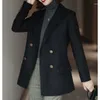 Women's Jackets Temperament Commuting J-Showcasing Style Double Breasted Wool Coat Black Business Suit