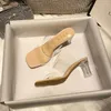 Sandales transparentes à talons hauts pour femmes, pantoufles de fée en cristal d'épaisseur moyenne, vêtements extérieurs