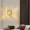 Lâmpadas de parede borboleta lâmpada luz luxo dourado criativo nórdico el cabeceira quarto tv led tricolor decoração luces