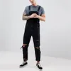 Schwarze Overalls für Herren, Löcher, Taschen-Jeans, Overall, Streetwear, Hosenträger, lange Hosen, Pantalones1280R