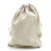 White Daisy Linen Gift Bags 9x12cm 10x15cm 13x17cm pack of 50 Party Candy Favor Bag Holders Makeup Jewelry Drawstring Pouch239m