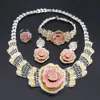 Italian Bridal Constume Flower Crystal Jewelry Set Nigeria Women Necklace Earrings Dubai Gold Color Bangle Ring Jewellry