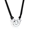 Real 925 Sterling Silver Handcuff Menottes Pendant Necklace With Red Black Rope For Men Women France Dinh Jewelry205I