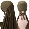 Foulards Perle Solide Couleur Heavy Hijab avec Bonnet Corde Élastique Utilisation Gratuite Style Châles Voile Pour Couvre-tête