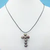 Choker Natural Pearls Crosses Pendants Leather Rope Necklaces 18"