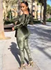 Women's Jumpsuits Rompers Women Sexy Stretch One Shoulder Velour Jumpsuits Long Bat Sleeve Solid Bodycon with belt Autumn Fashion Jumpsuit Streetwear NewL231017