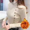 Women's Sweaters Turtleneck Button Design Knitted Pullovers Women Winter Long Sleeve White Black Korean Fashion Elegant Pink Ladies Tops