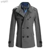 Herren Wollmischungen 2023 Winter Neue Herren Warmer Graben Wollmantel Schlanke Freizeitjacken Solide Stehkragen Zweireiher Peacoat ParkaL231017