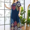 Vintage Ethnic Print Maxi Dress for Women Summer Rayon Cotton V Neck Short Sleeve Plus Size Casual Arabic Clothes 210517248p