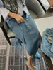 Faldas Denim Falda larga Mujer 2023 Ropa Vintage Elegante Estilo coreano Y2K Moda Una pieza Tulle Jeans Cargo Lujo Cintura alta Azul