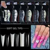 False Nails 400/500pcs 전문 투명 천연 네일 팁 Arcylic Stiletto 가짜 관이 긴 모양 전체 커버 아트 손톱#52