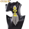 Charm Cuier Dazzling17cm Rhinestones SS28 Long Tassel Clip on Earring For Women Jewelry Crystal Ab Big Size Accessories for Drag Queen 231016