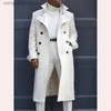 Misto lana da uomo Moda Bianco Giacche lunghe Trench Misto lana Cappotto da uomo Trench lungo Cappotti doppiopetto Streetwear Party Giacca allentata T231017