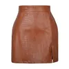 Skirts 2023 Split PU Leather Women's High Waist Crocodile Pattern Black Office Club Sexy Body Mini