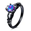 Colorful zircon 18K black gold filled heart diamond wedding ring rhinestone engagement Ring for Women girls Lovers whole244A