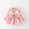 Mädchen Kleider Baby Kleidung Kinder Casual Kleid Kleinkind Solide Bogen Langarm Prinzessin Outfit Kleinkind Frühling Plus Samt