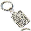 Nyckelringar Kvinnor Wallet Keychains Leopard Print Pu Leather Tassels Armband Keychain Credit Card Bangle Key Ring Wristlet Handbag Acces