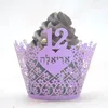 Cadeauverpakking Bat Mitswa Decoratie Schattige kleine bloemen Lasergesneden aangepaste Hebreeuws-Joodse 12 verjaardagsfeestje Cupcake Wrapper
