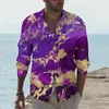 Camicie casual da uomo Camicia Splash viola e oro Marmo Galaxy Autunno Camicette design Harajuku Manica lunga Cool Abbigliamento oversize Regalo